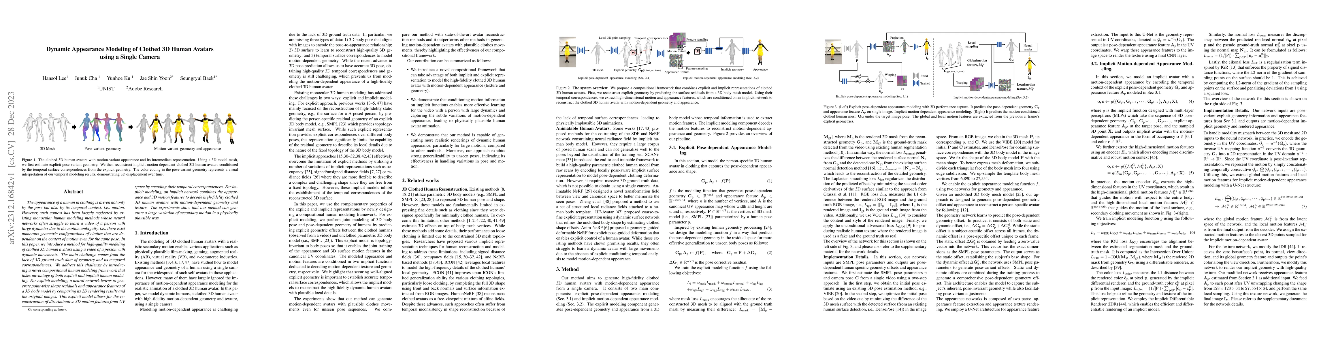 Thumbnail for Dynamic Appearance Modeling of Clothed 3D Human Avatars using a Single
  Camera
