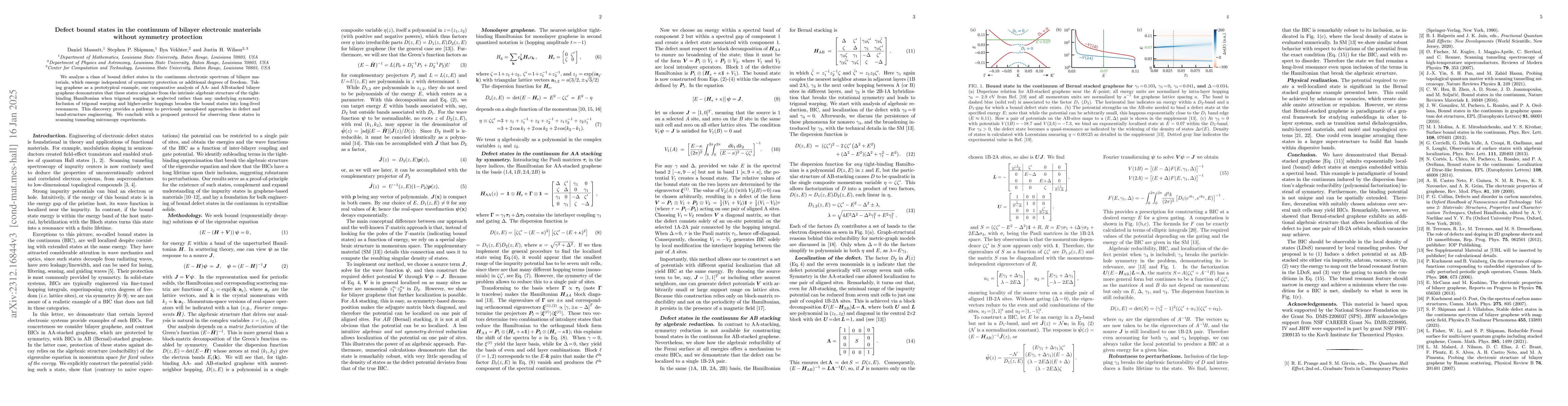 Thumbnail for Defect bound states in the continuum without symmetry protection:
  bilayer graphene and beyond