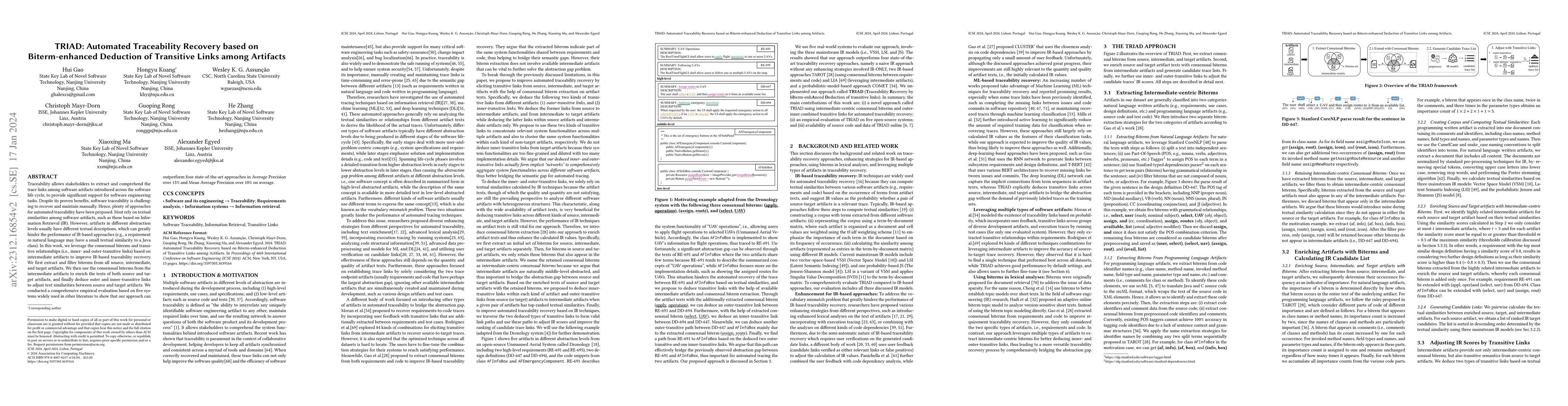 Thumbnail for TRIAD: Automated Traceability Recovery based on Biterm-enhanced
  Deduction of Transitive Links among Artifacts