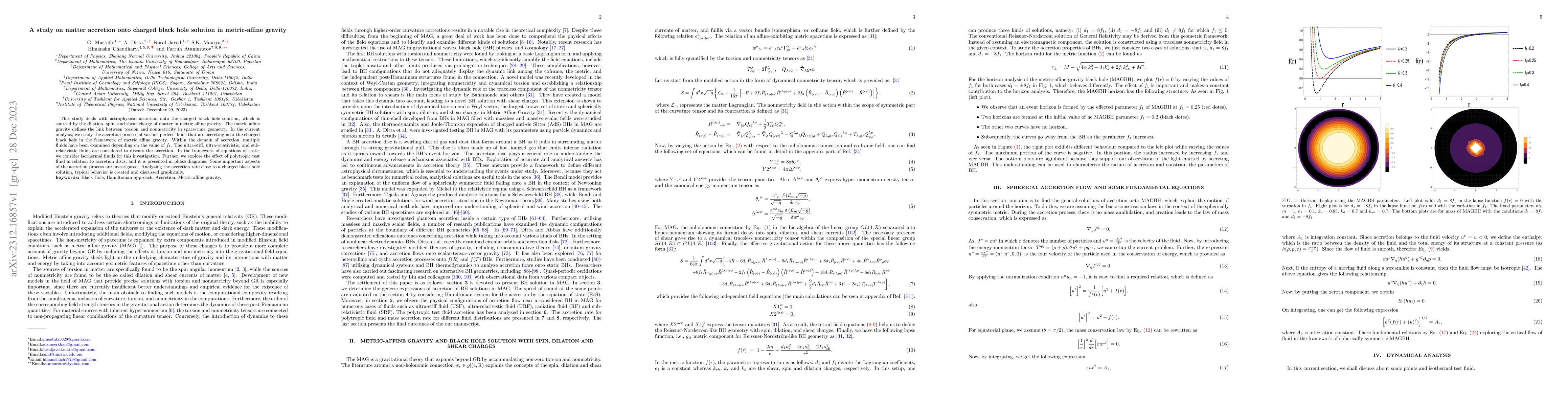 Thumbnail for A study on matter accretion onto charged black hole solution in
  metric-affine gravity