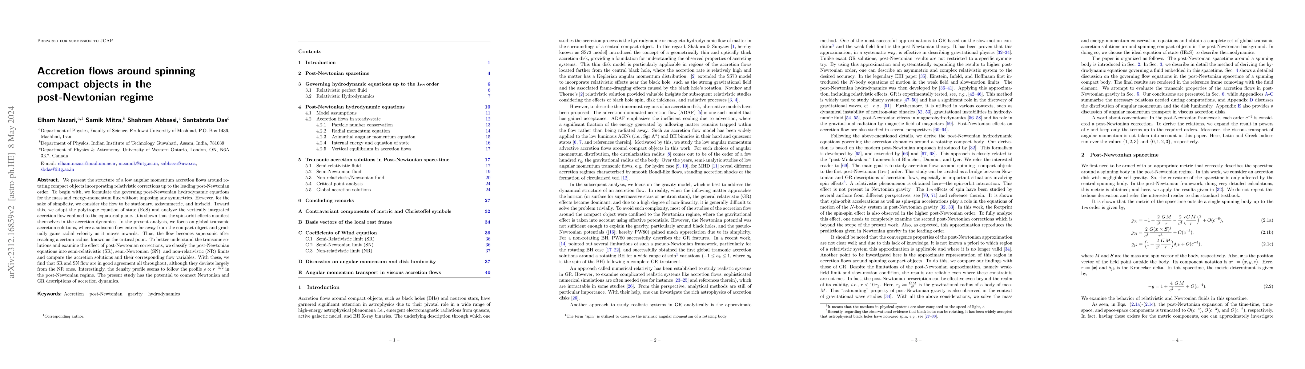 Thumbnail for Accretion flows around spinning compact objects in the post-Newtonian
  regime