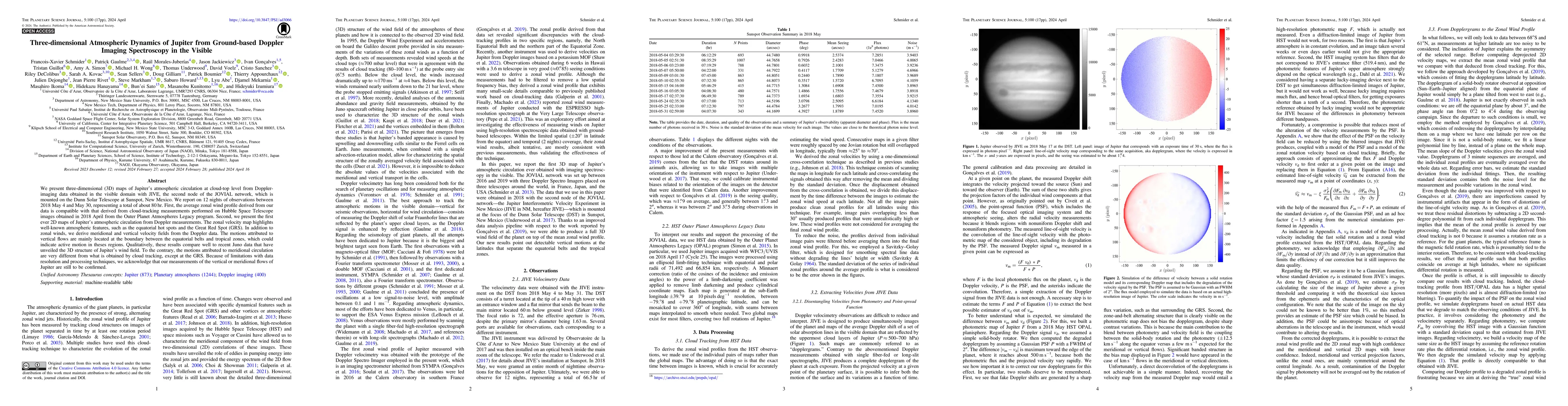 Thumbnail for Three-dimensional atmospheric dynamics of Jupiter from ground-based
  Doppler imaging spectroscopy in the visible