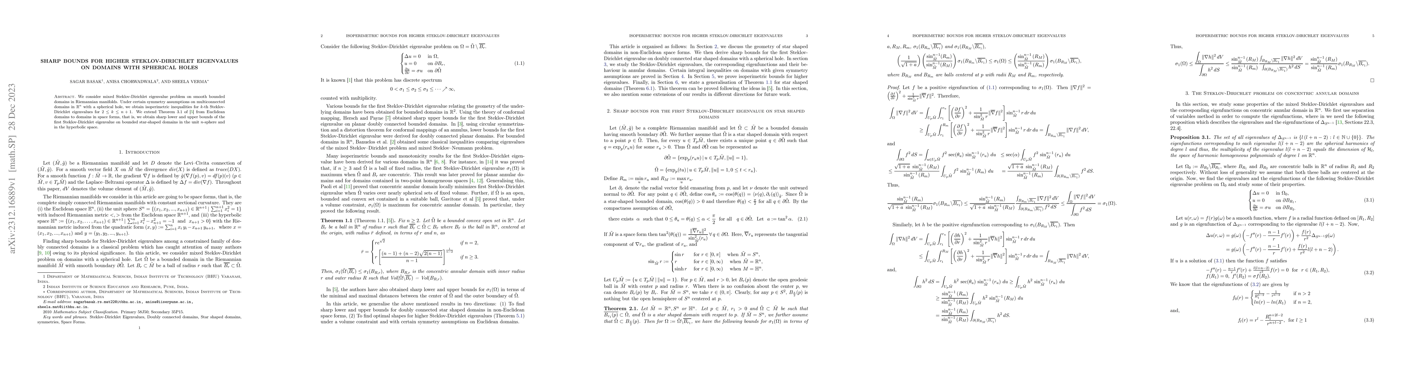 Thumbnail for Sharp bounds for higher Steklov-Dirichlet eigenvalues on domains with
  spherical holes