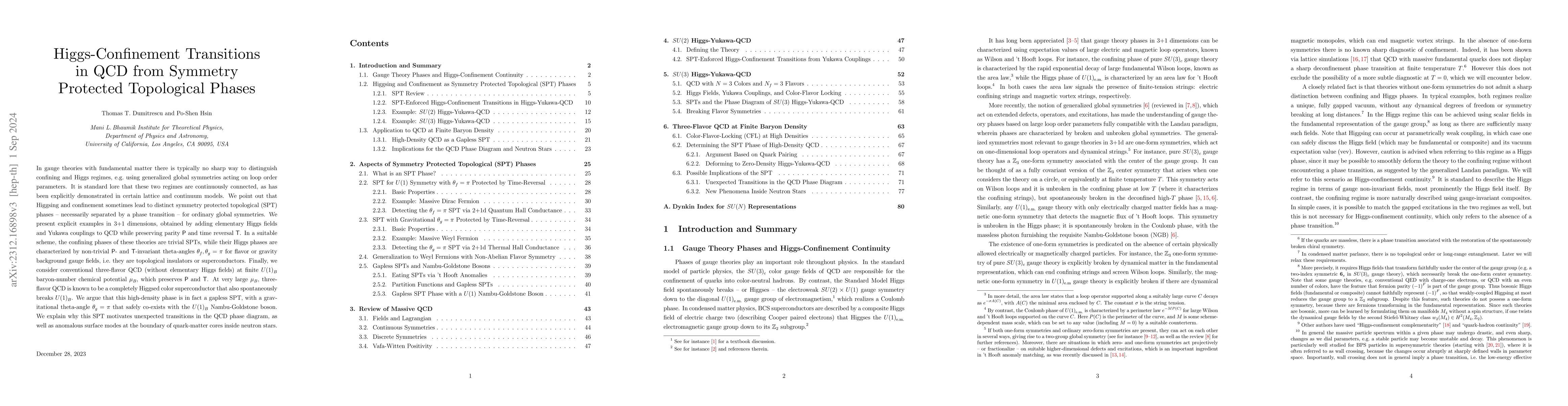 Thumbnail for Higgs-Confinement Transitions in QCD from Symmetry Protected Topological
  Phases