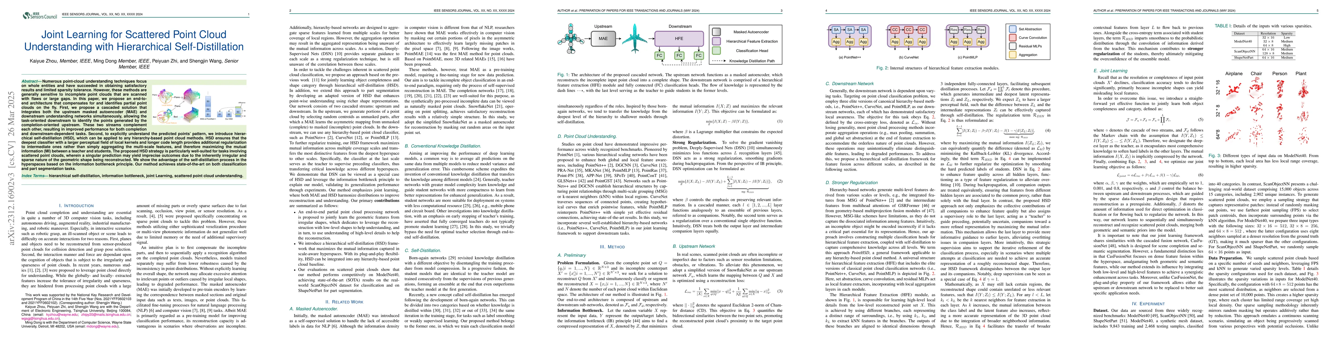 Thumbnail for Joint Learning for Scattered Point Cloud Understanding with Hierarchical
  Self-Distillation