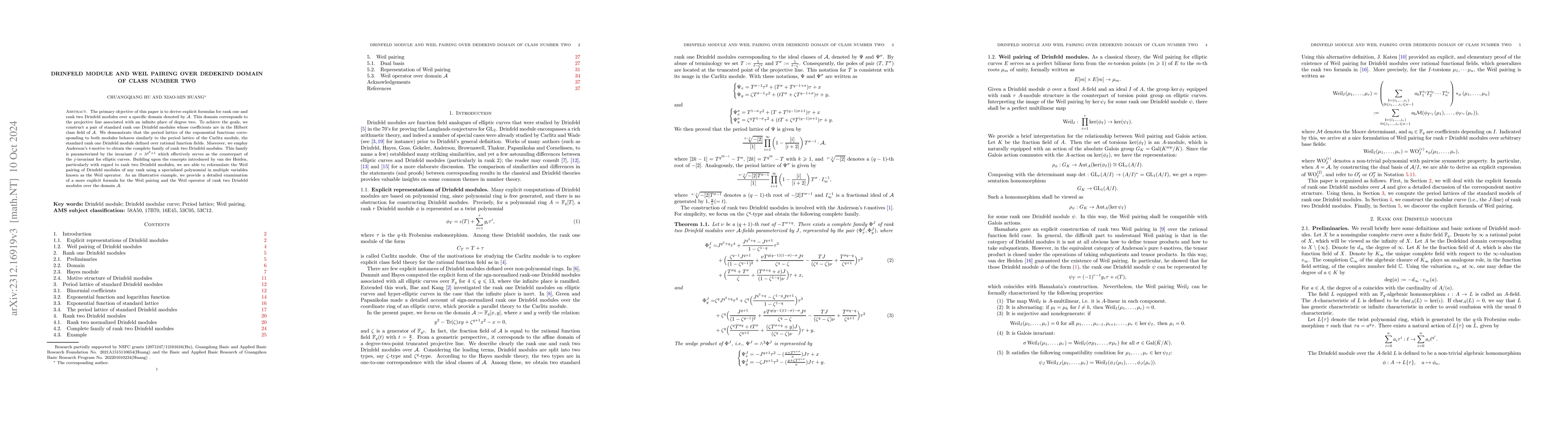 Thumbnail for Drinfeld Module and Weil pairing over Dedekind domain of class number
  two