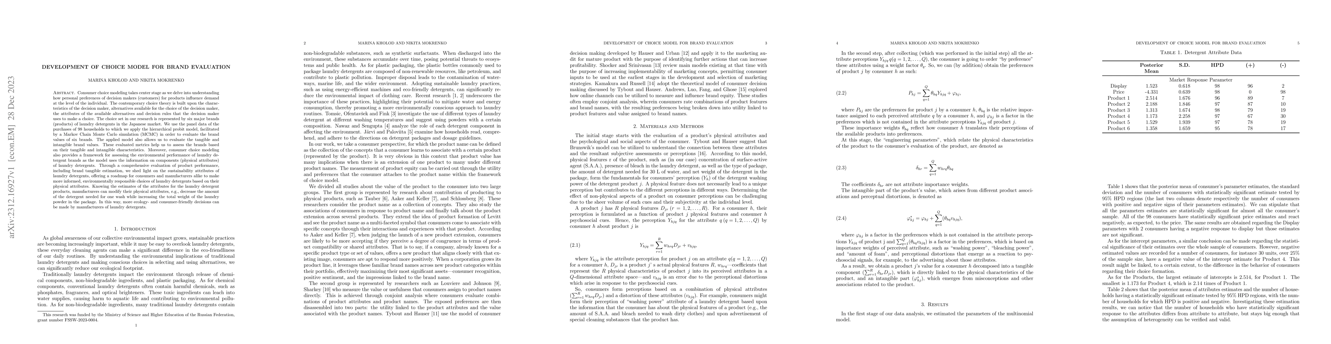 Thumbnail for Development of Choice Model for Brand Evaluation