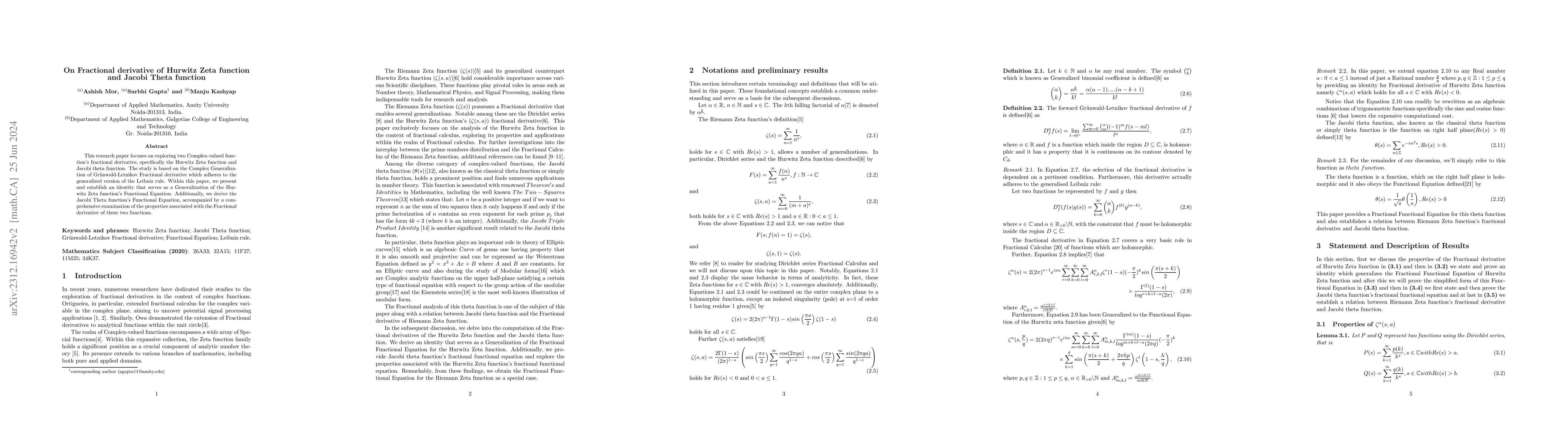 Thumbnail for On Fractional derivative of Hurwitz Zeta function and Jacobi Theta
  function