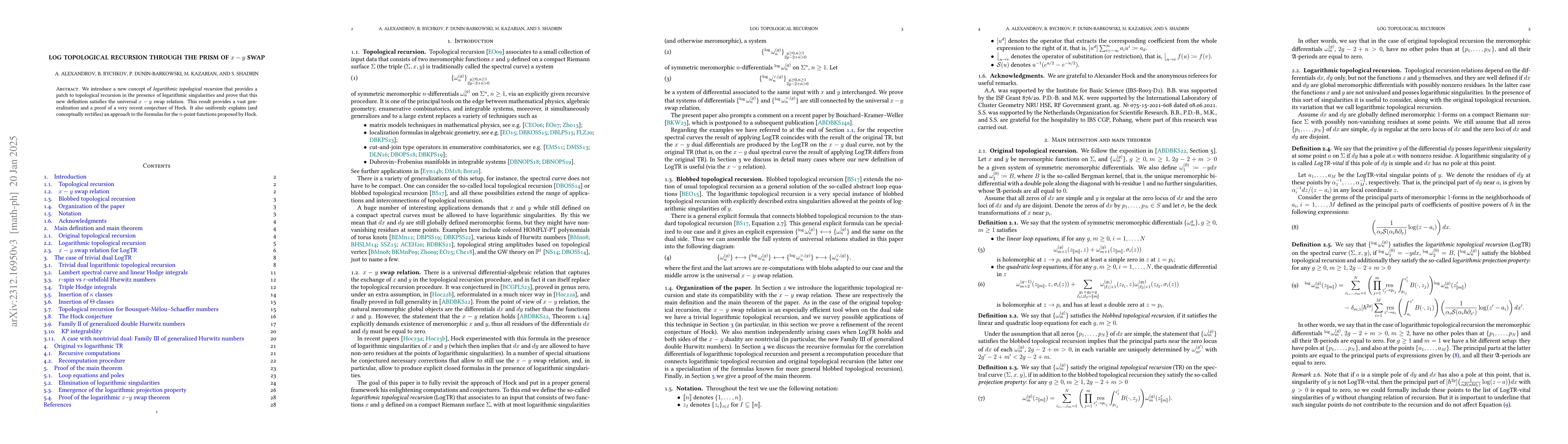 Thumbnail for Log topological recursion through the prism of $x-y$ swap