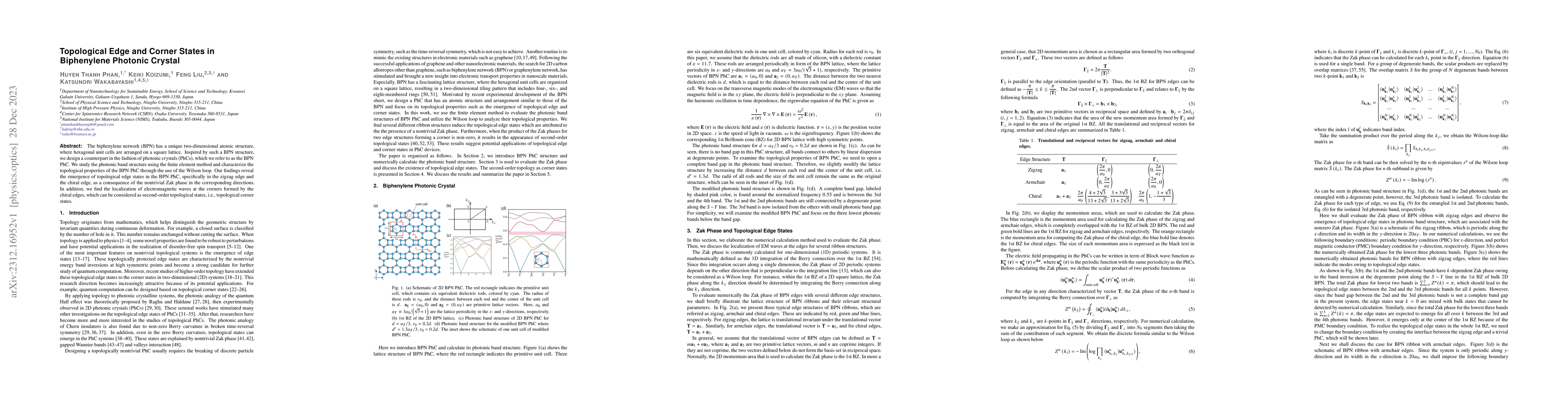 Thumbnail for Topological Edge and Corner States in Biphenylene Photonic Crystal