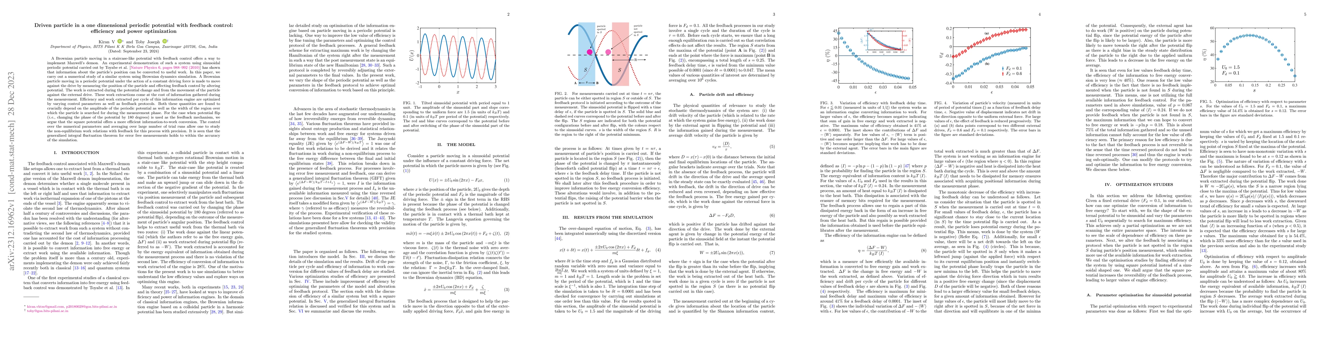 Thumbnail for Driven particle in a one dimensional periodic potential with feedback
  control: efficiency and power optimization