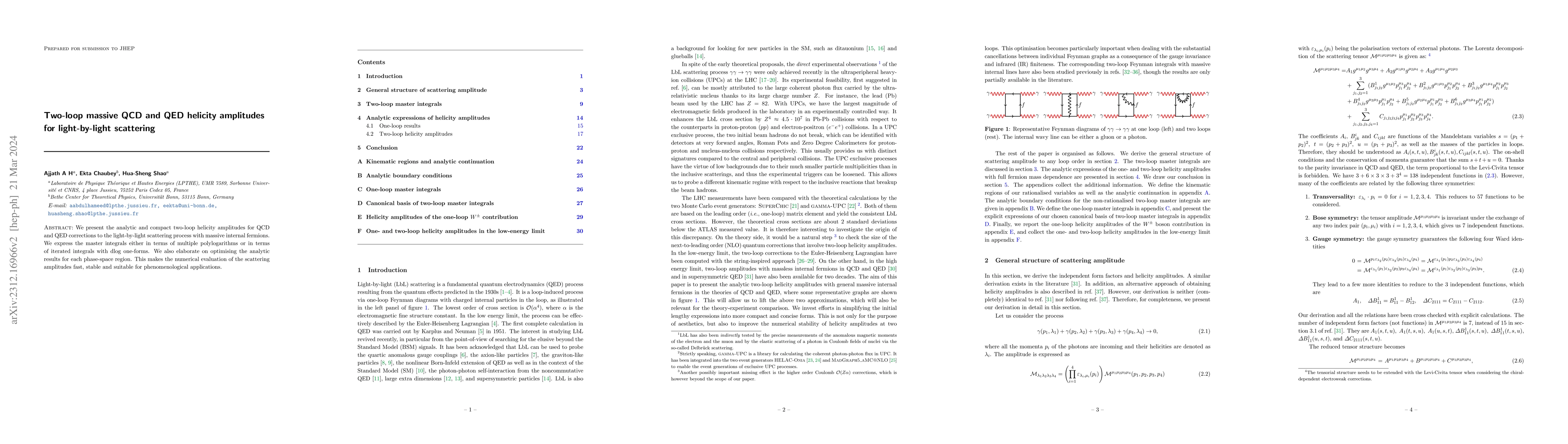Thumbnail for Two-loop massive QCD and QED helicity amplitudes for light-by-light
  scattering