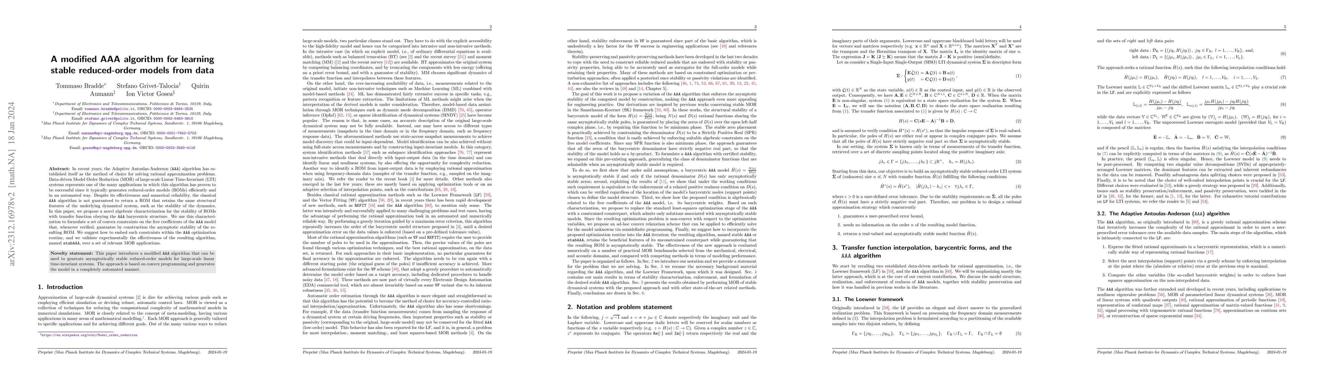 Thumbnail for A modified AAA algorithm for learning stable reduced-order models from
  data