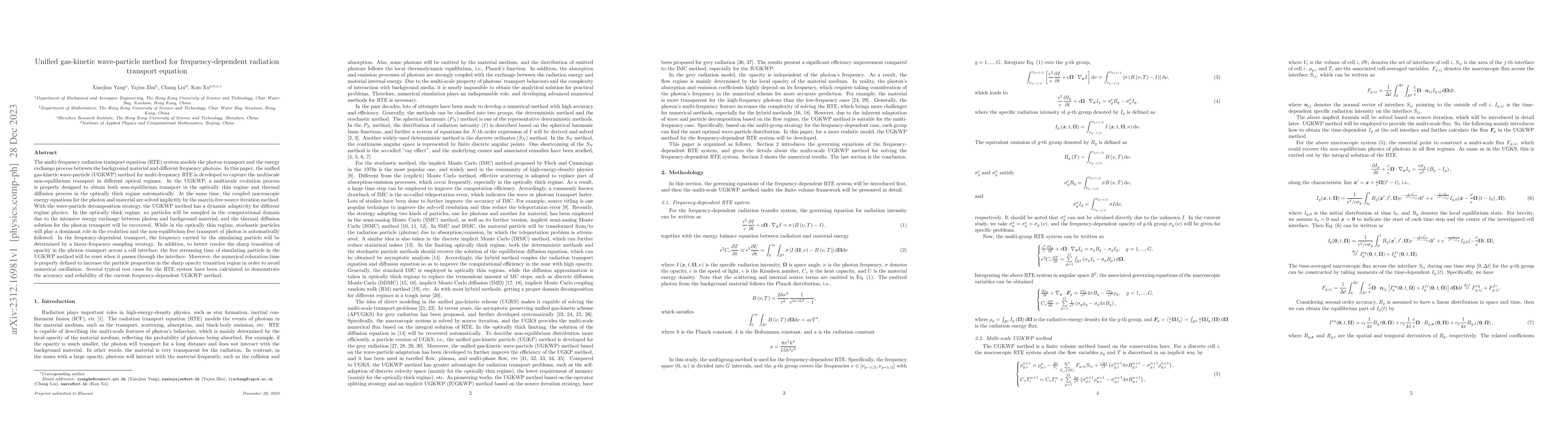 Thumbnail for Unified gas-kinetic wave-particle method for frequency-dependent
  radiation transport equation