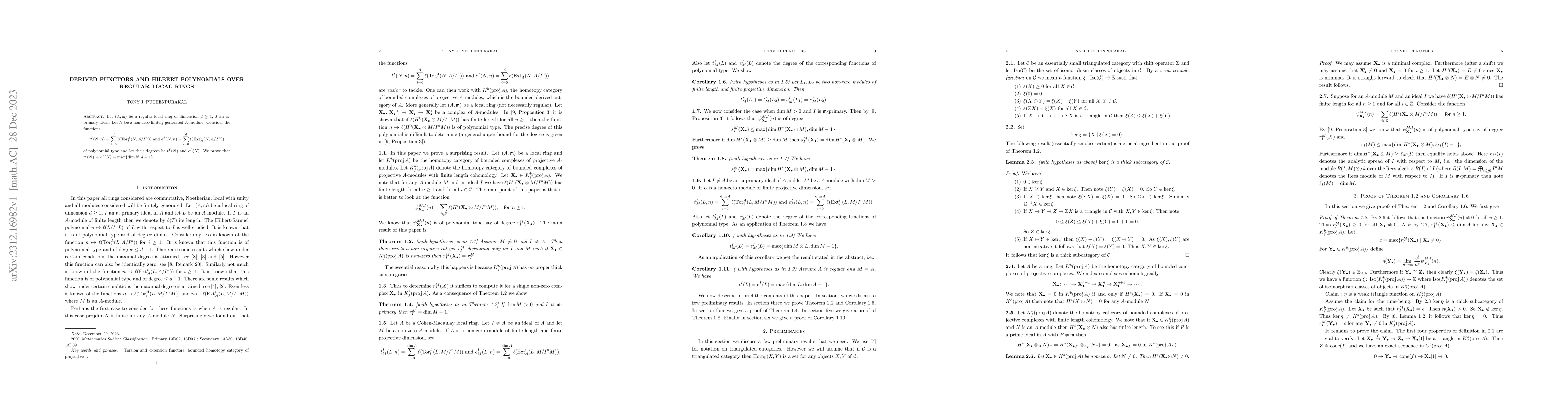 Thumbnail for Derived functors and Hilbert polynomials over regular local rings