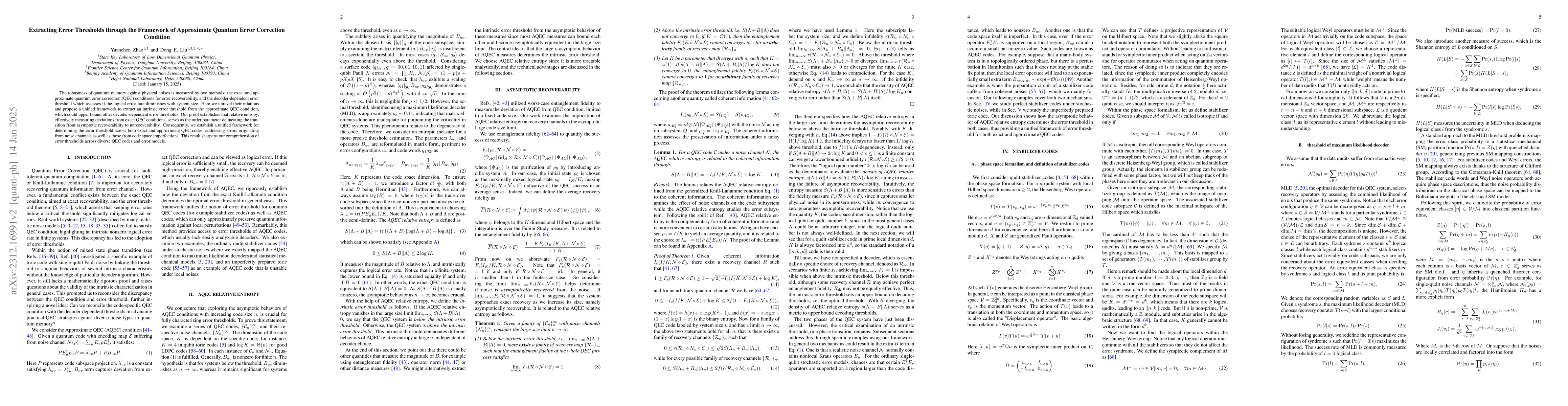 Thumbnail for Extracting Error Thresholds through the Framework of Approximate Quantum
  Error Correction Condition