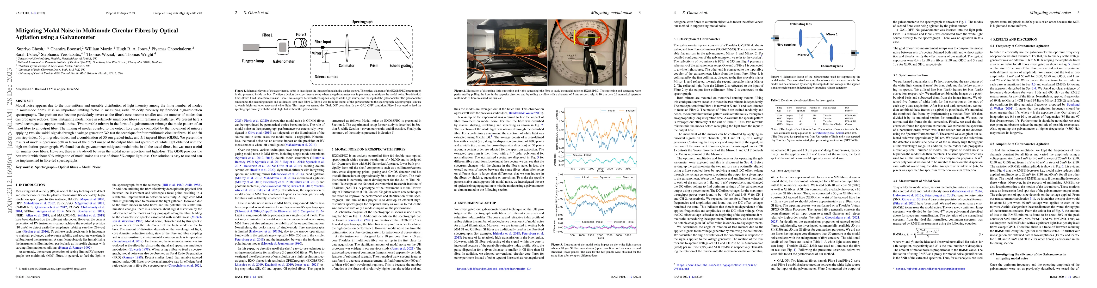Thumbnail for Mitigating Modal Noise in Multimode Circular Fibres by Optical Agitation
  using a Galvanometer