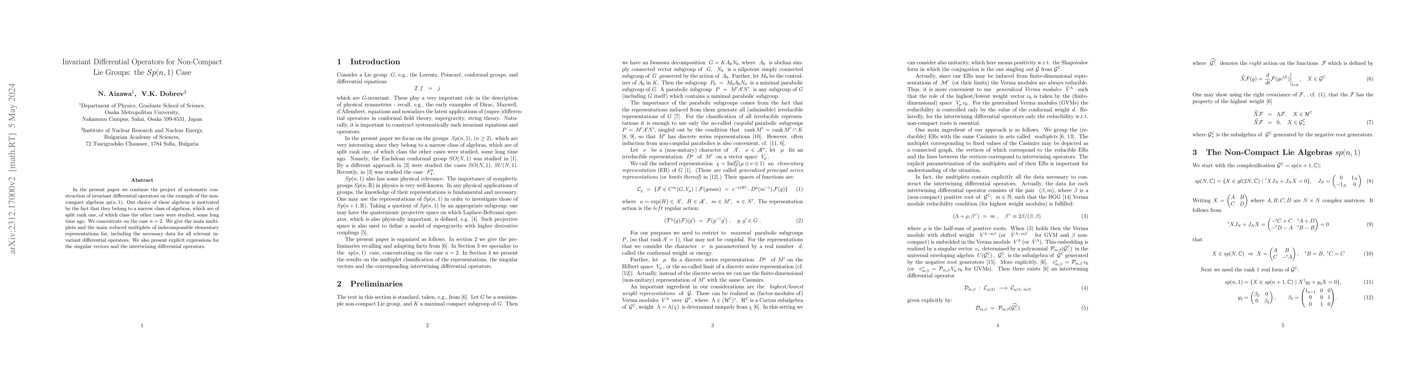 Thumbnail for Invariant Differential Operators for Non-Compact Lie Groups: the
  $Sp(n,1)$ Case