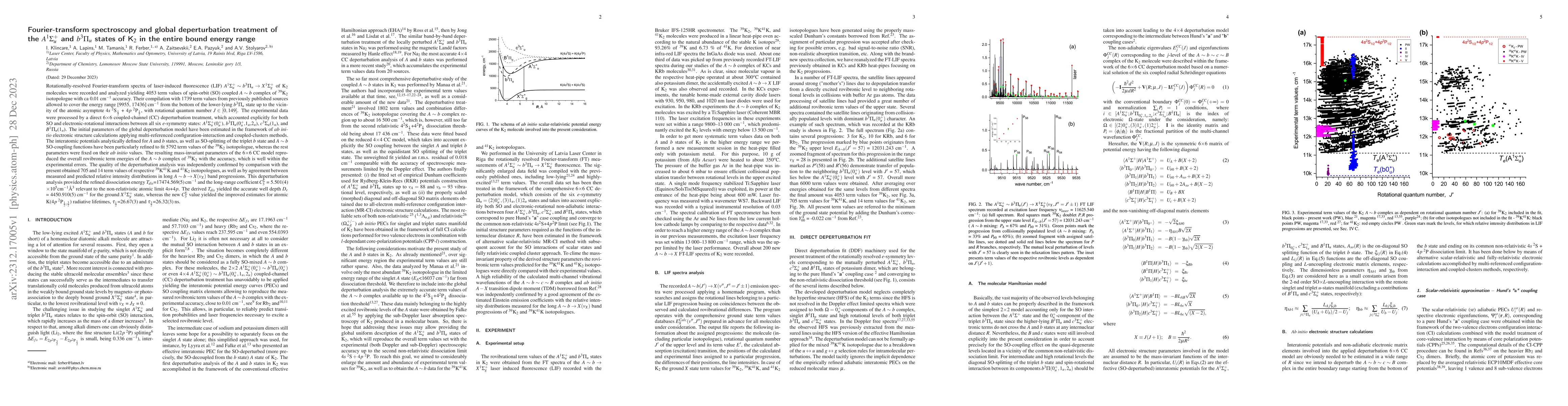 Thumbnail for Fourier-transform spectroscopy and global deperturbation treatment of
  the $A^1\Sigma^+_u$ and $b^3\Pi_u$ states of K$_2$ in the entire bound energy
  range