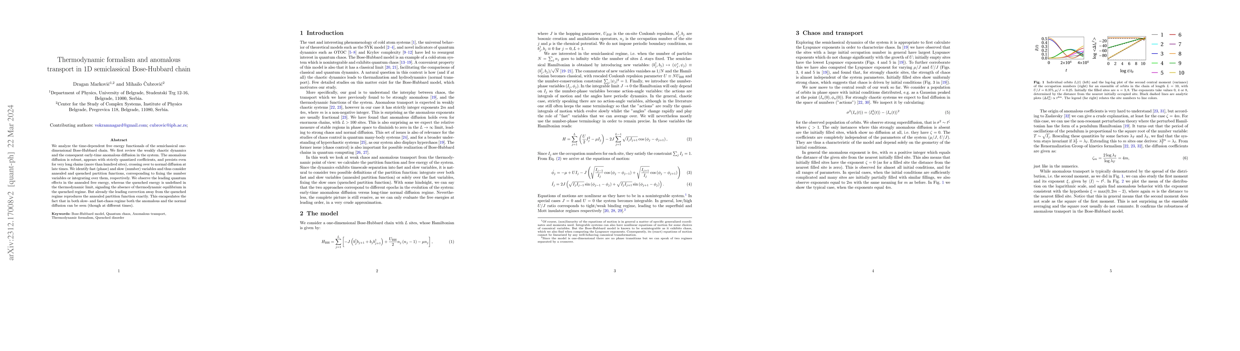 Thumbnail for Thermodynamic formalism and anomalous transport in 1D semiclassical
  Bose-Hubbard chain