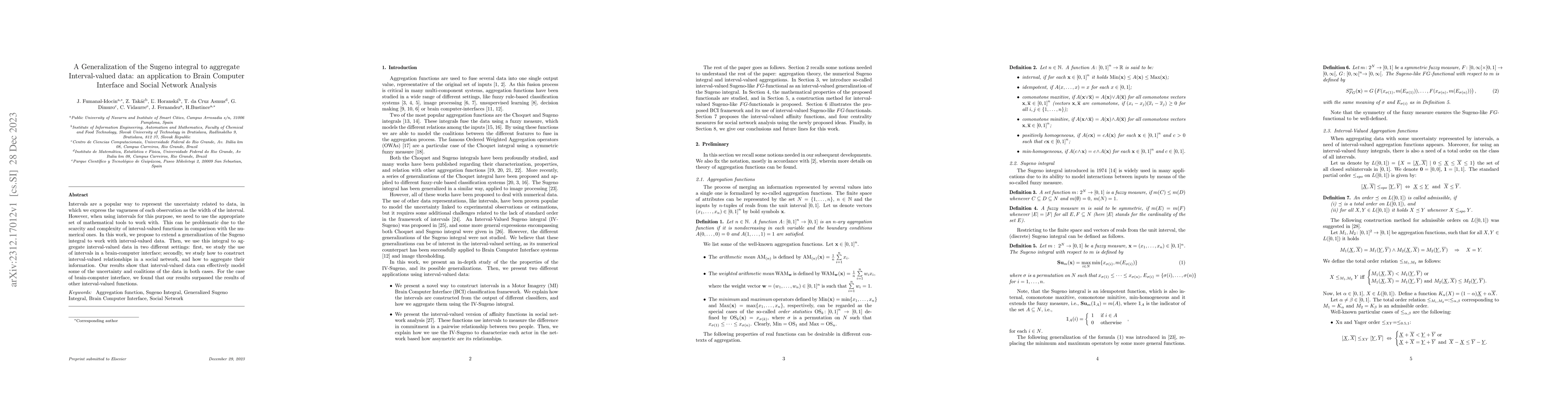 Thumbnail for A Generalization of the Sugeno integral to aggregate Interval-valued
  data: an application to Brain Computer Interface and Social Network Analysis