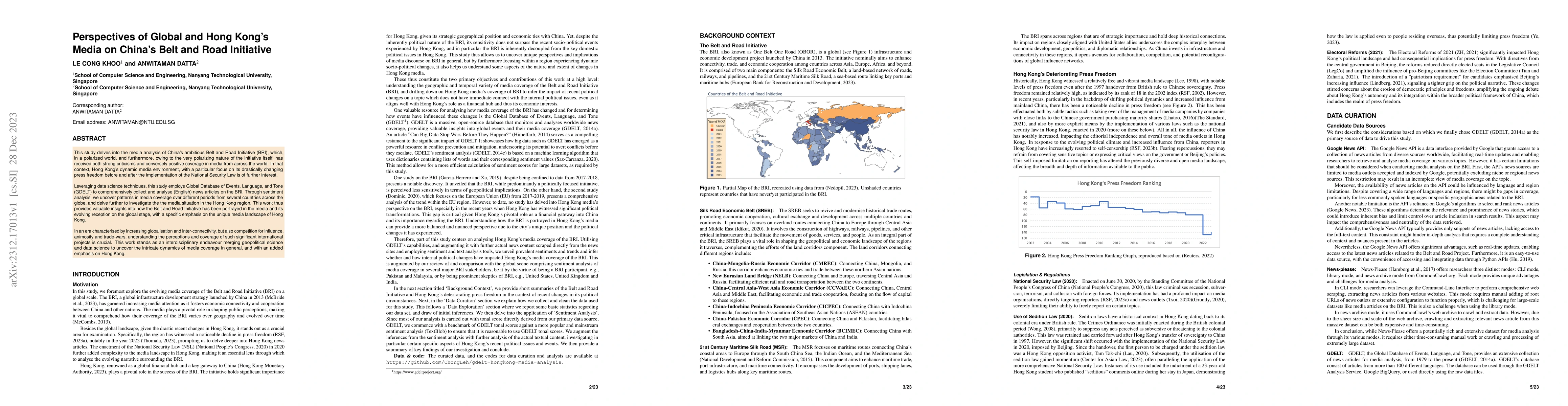 Thumbnail for Perspectives of Global and Hong Kong's Media on China's Belt and Road
  Initiative