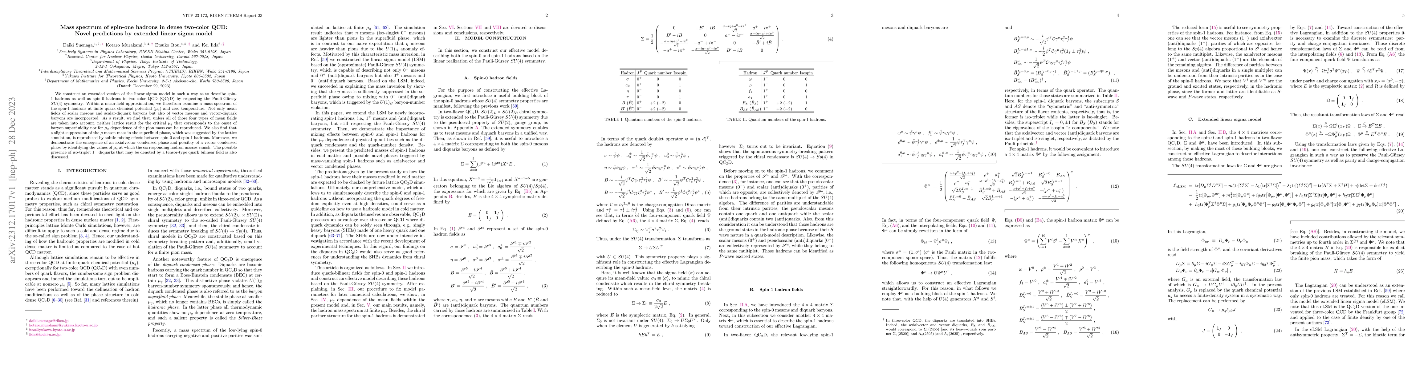 Thumbnail for Mass spectrum of spin-one hadrons in dense two-color QCD: Novel
  predictions by extended linear sigma model