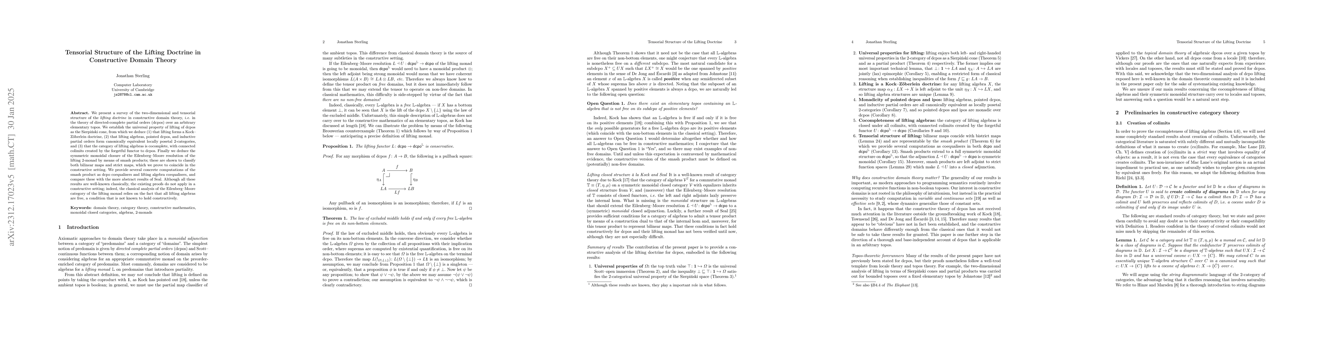 Thumbnail for Tensorial structure of the lifting doctrine in constructive domain
  theory