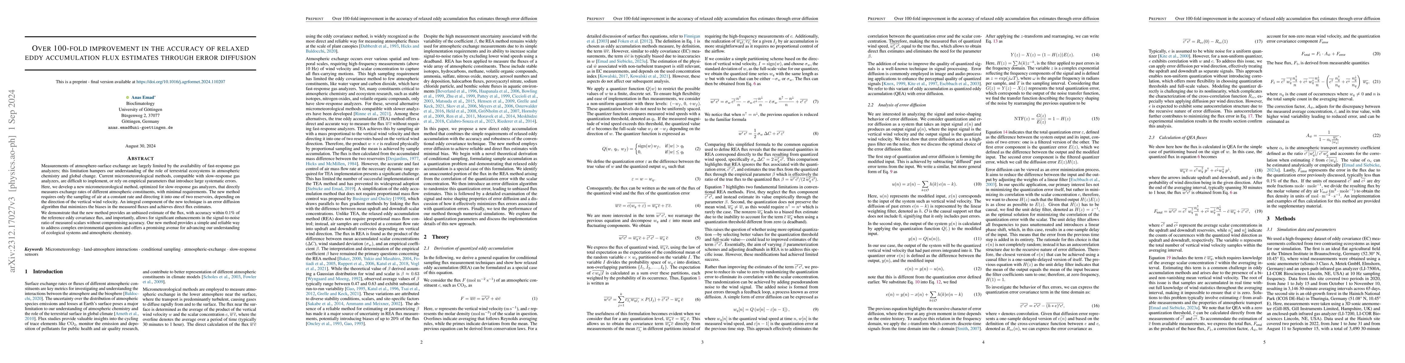 Thumbnail for 100-fold improvement in relaxed eddy accumulation flux estimates through
  error diffusion