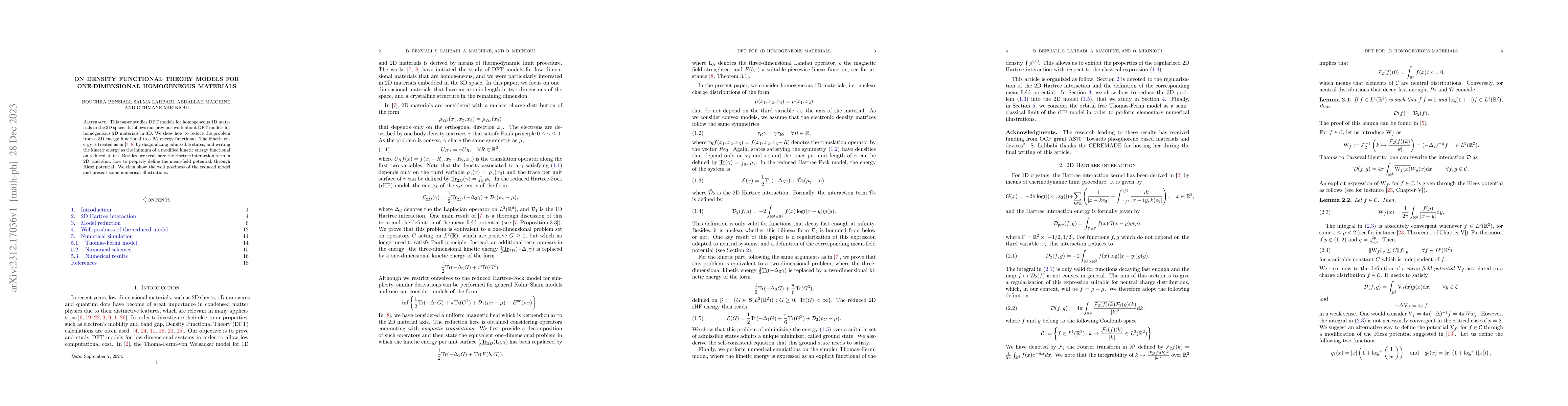 Thumbnail for On Density Functional Theory models for one-dimensional homogeneous
  materials