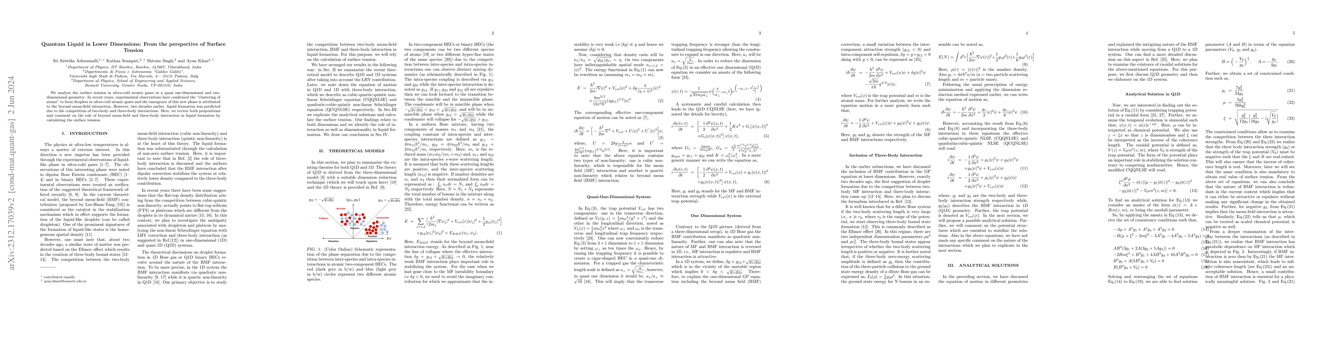 Thumbnail for Quantum Liquid in Lower Dimensions: From the perspective of Surface
  Tension