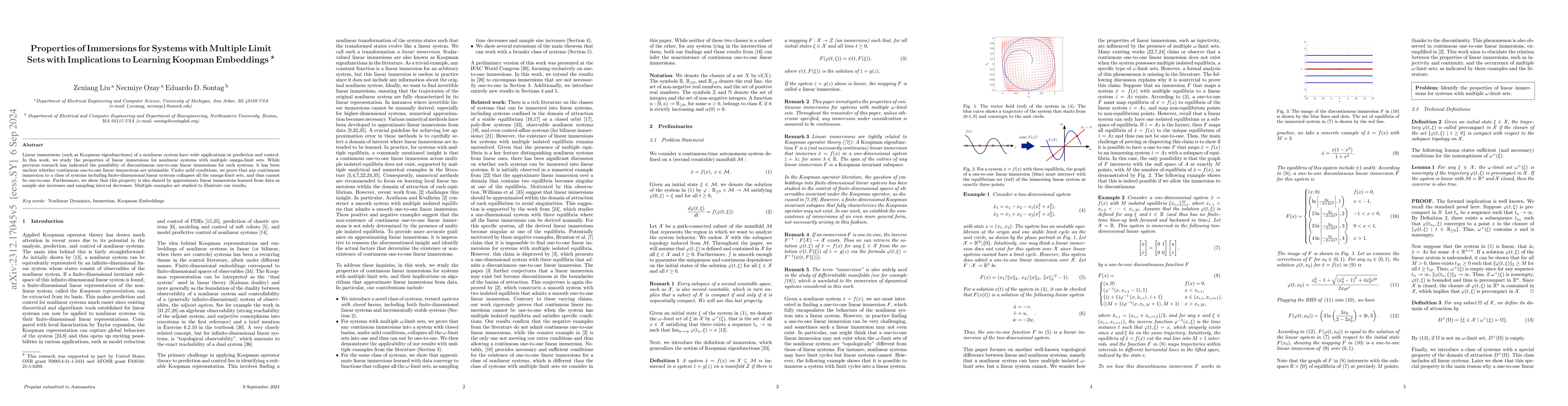 Thumbnail for Properties of Immersions for Systems with Multiple Limit Sets with
  Implications to Learning Koopman Embeddings