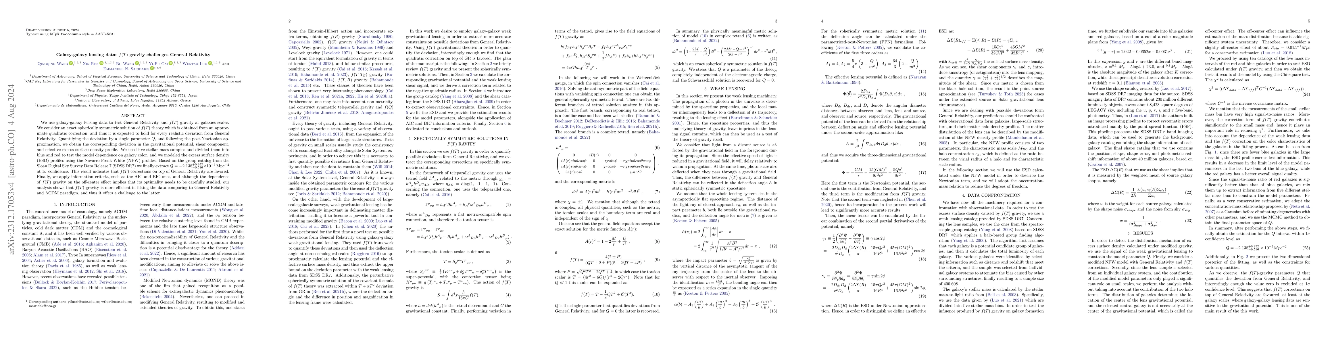 Thumbnail for Galaxy-galaxy lensing data: $f(T)$ gravity challenges General Relativity