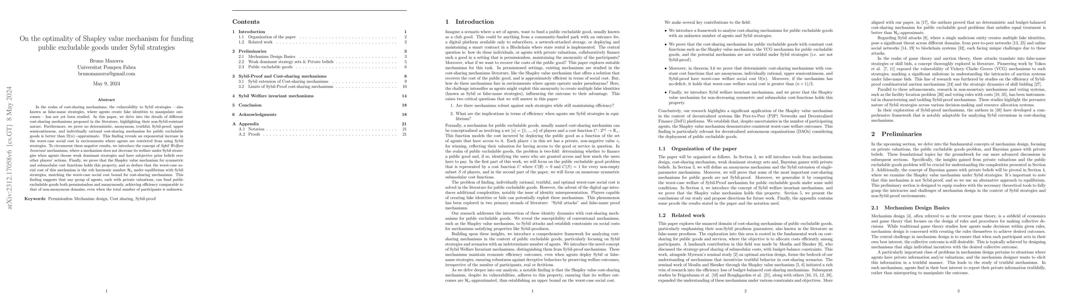 Thumbnail for On the optimality of Shapley mechanism for funding public excludable
  goods under Sybil strategies