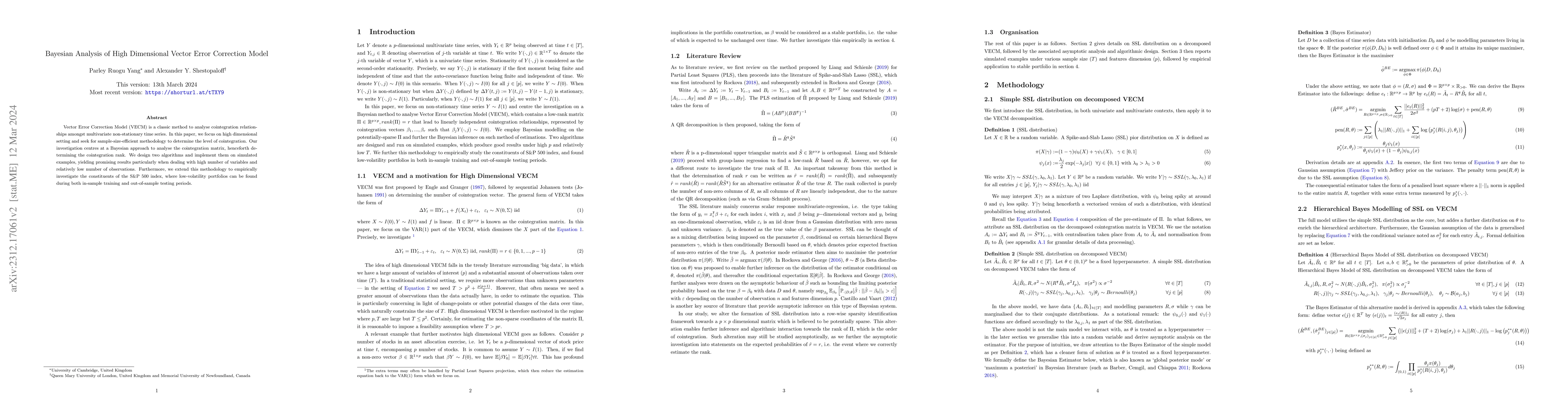 Thumbnail for Bayesian Analysis of High Dimensional Vector Error Correction Model