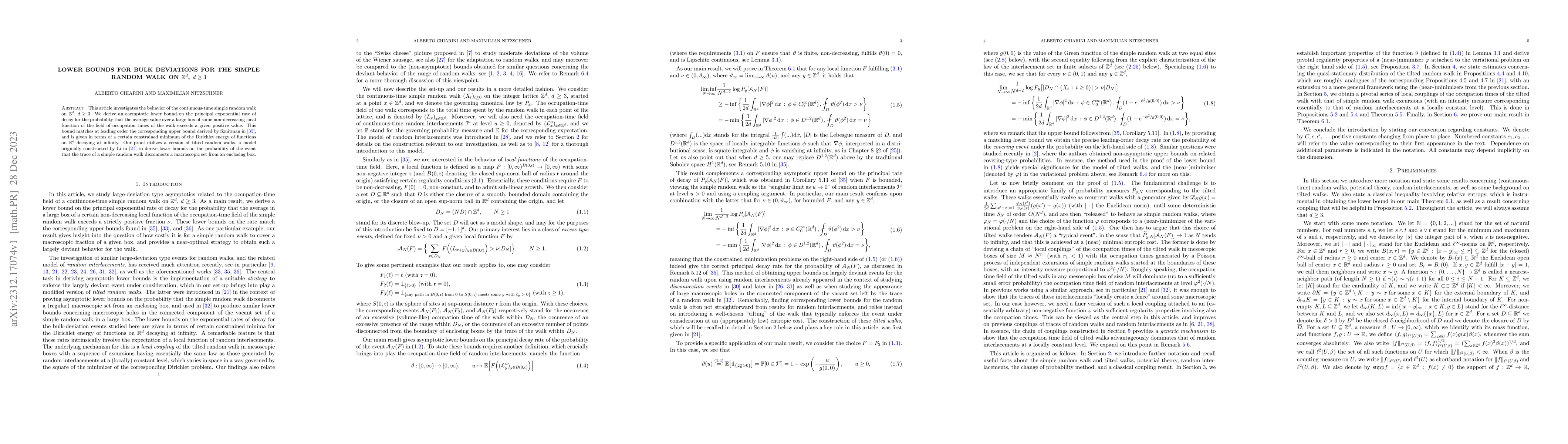 Thumbnail for Lower bounds for bulk deviations for the simple random walk on
  $\mathbb{Z}^d$, $d\geq 3$