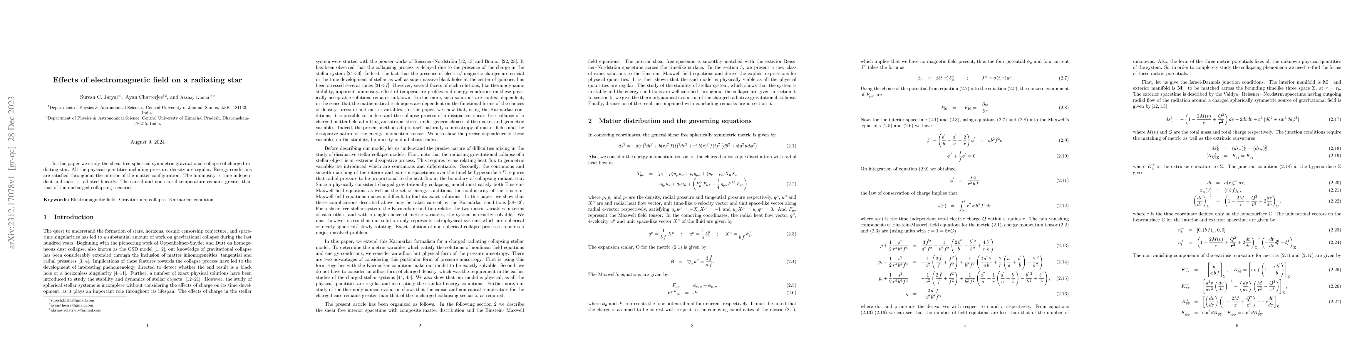 Thumbnail for Effects of electromagnetic field on a radiating star