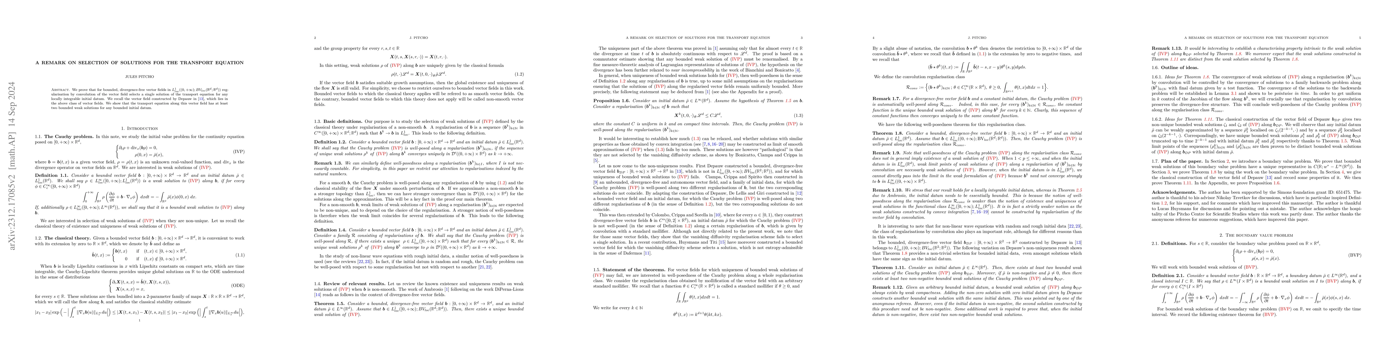 Thumbnail for A remark on selection of solutions for the transport equation