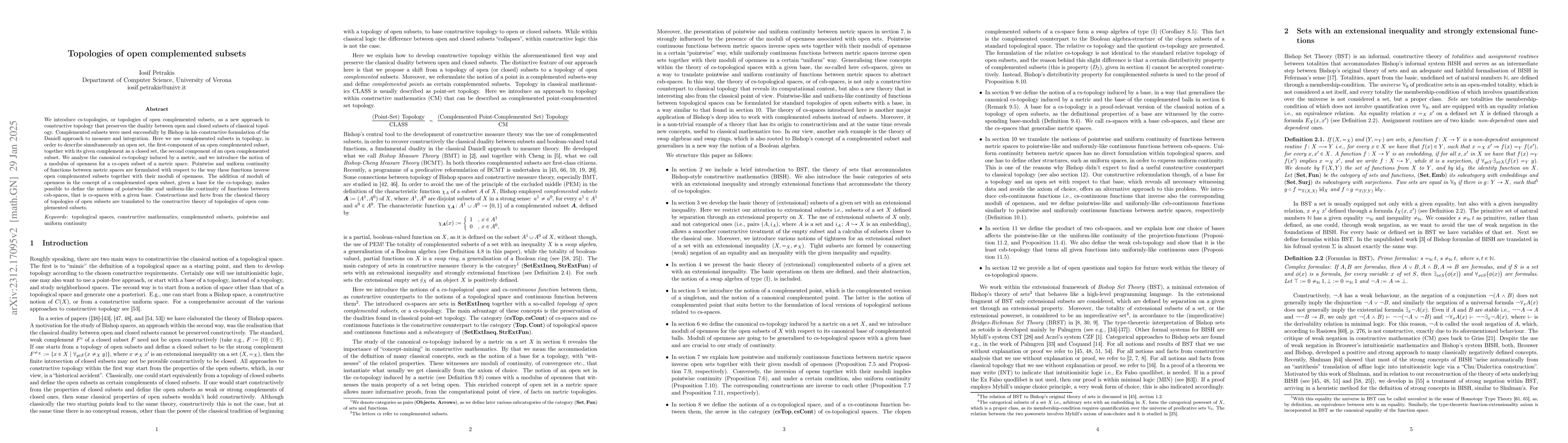 Thumbnail for Topologies of open complemented subsets