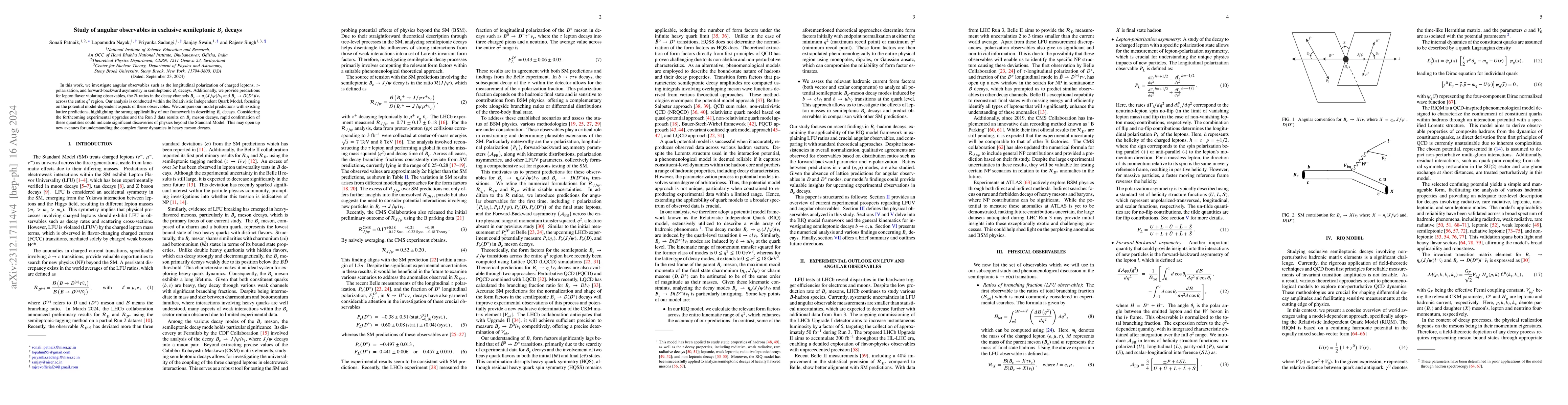 Thumbnail for Study of angular observables in exclusive semileptonic $B_c$ decays