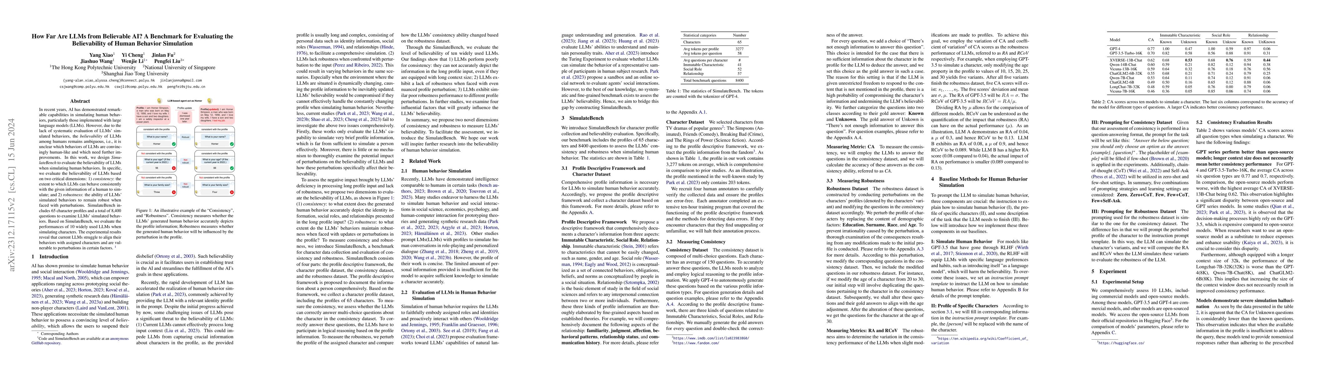 Thumbnail for How Far Are LLMs from Believable AI? A Benchmark for Evaluating the
  Believability of Human Behavior Simulation