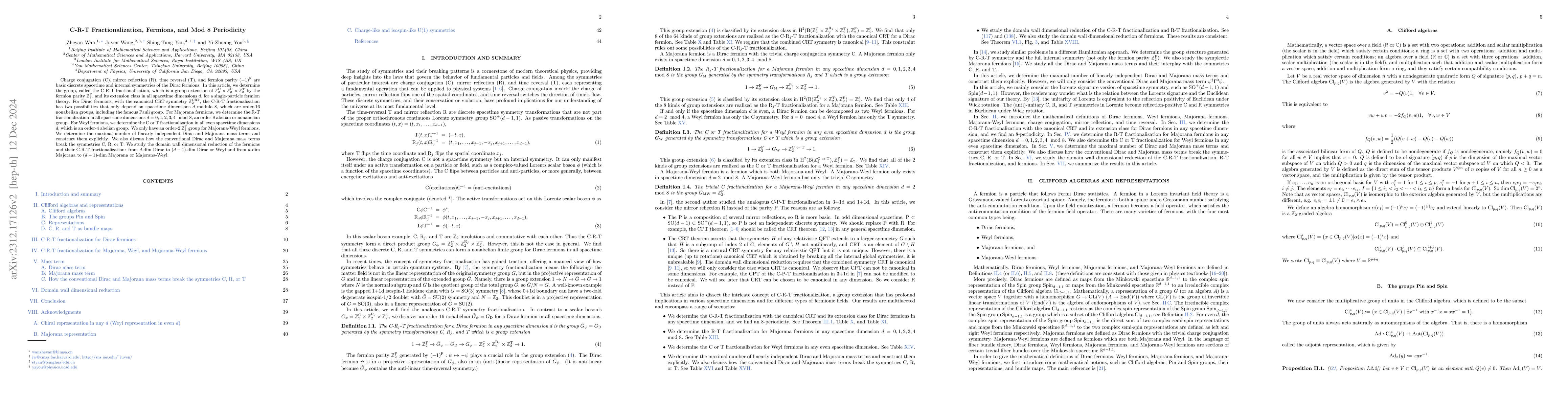 Thumbnail for C-R-T Fractionalization, Fermions, and Mod 8 Periodicity
