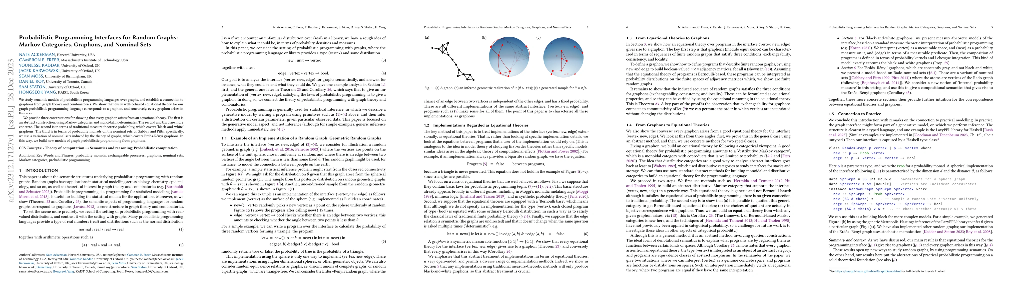 Thumbnail for Probabilistic programming interfaces for random graphs: Markov
  categories, graphons, and nominal sets