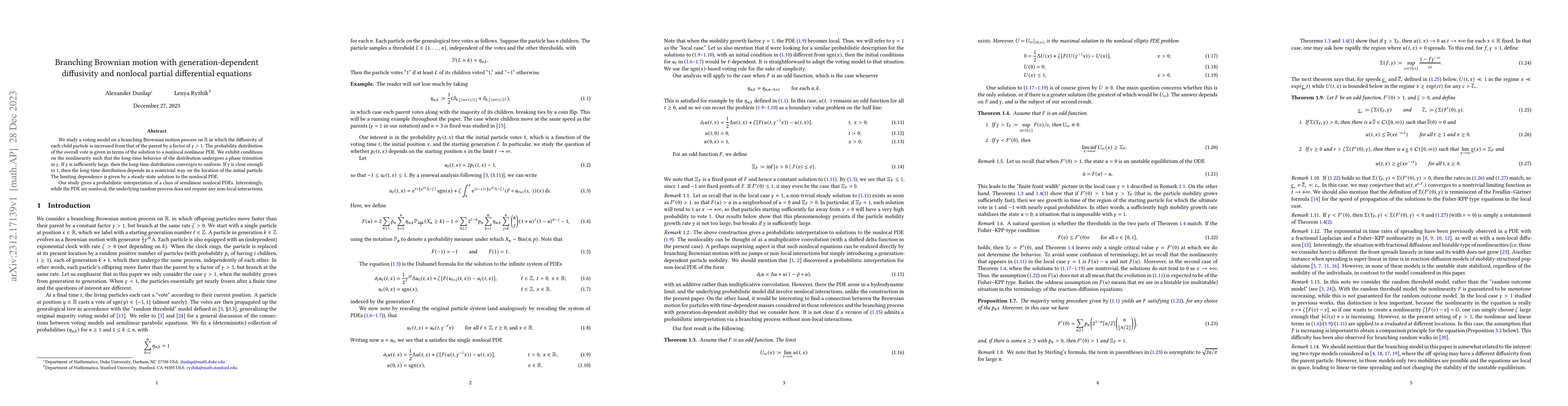 Thumbnail for Branching Brownian motion with generation-dependent diffusivity and
  nonlocal partial differential equations