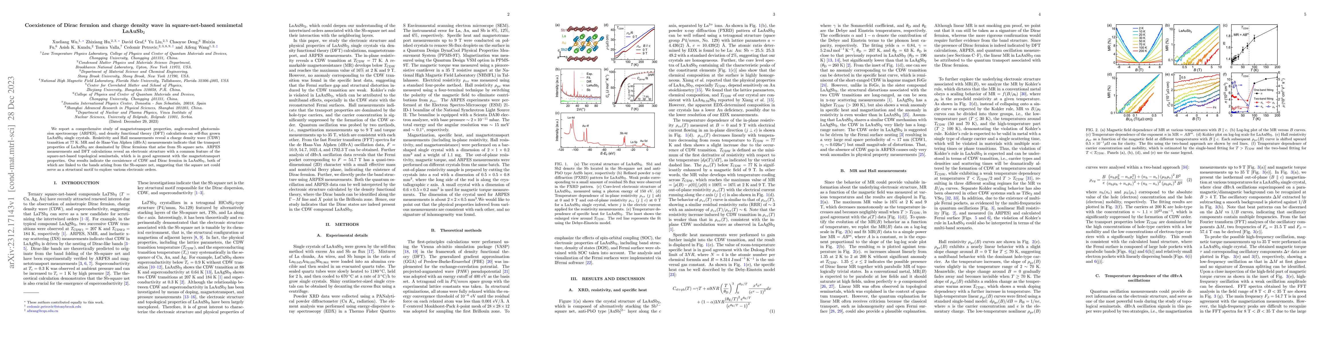 Thumbnail for Coexistence of Dirac fermion and charge density wave in square-net-based
  semimetal LaAuSb2