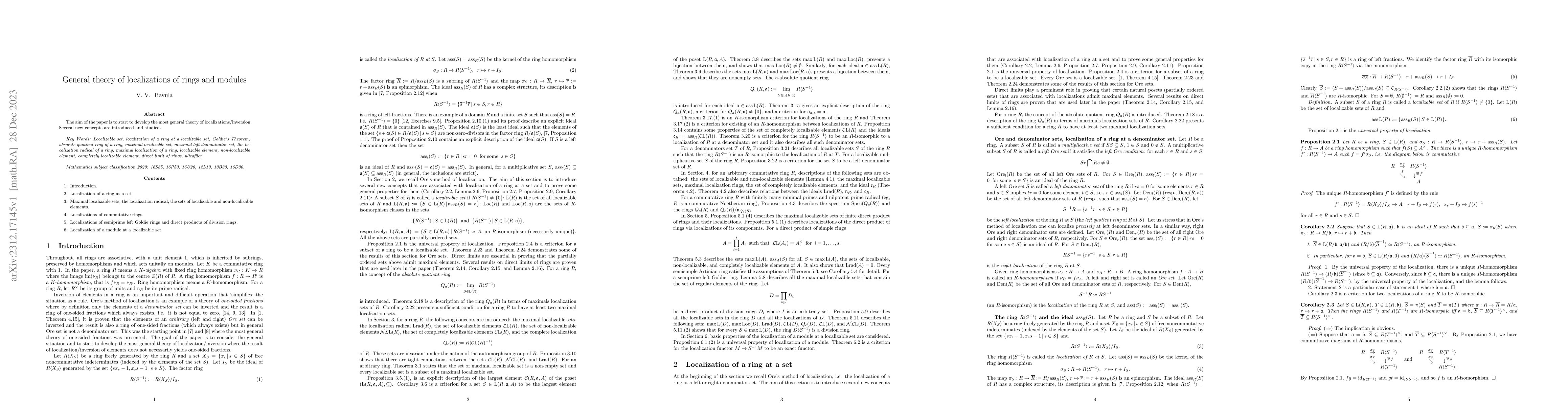 Thumbnail for General theory of localizations of rings and modules