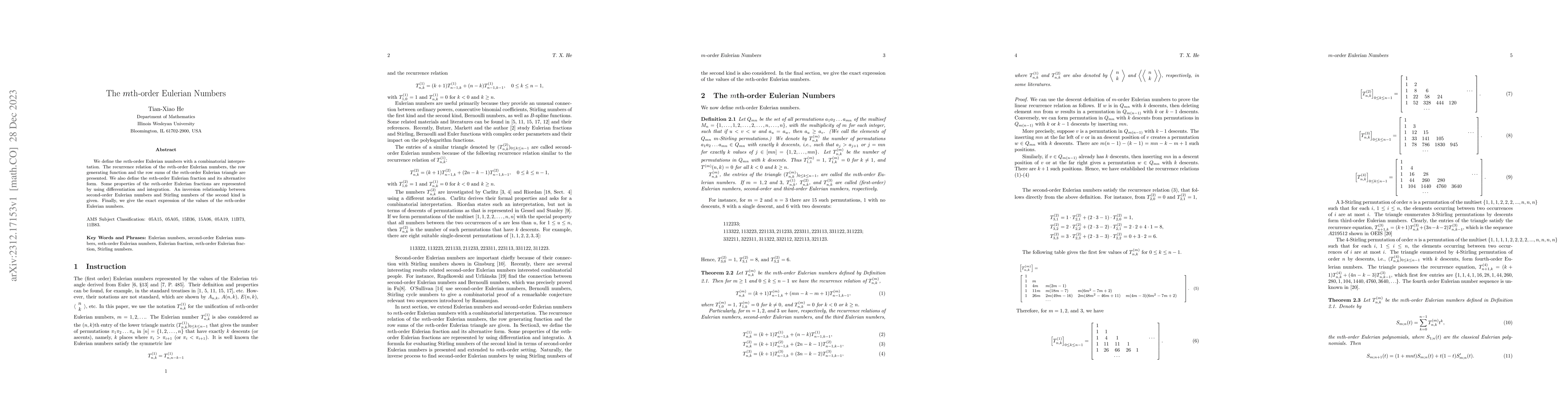 Thumbnail for The $m$th-order Eulerian Numbers
