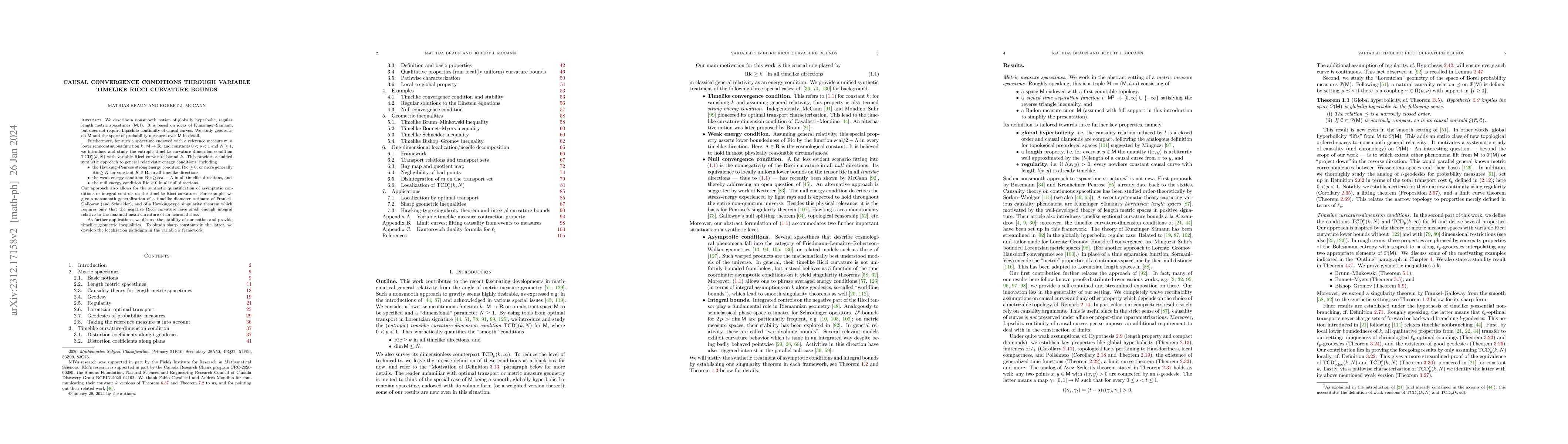 Thumbnail for Causal convergence conditions through variable timelike Ricci curvature
  bounds