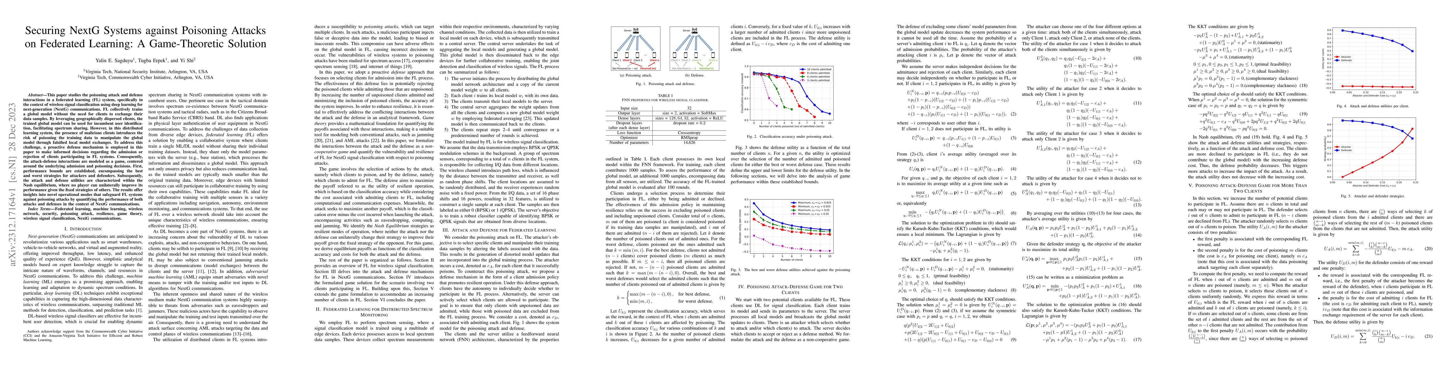 Thumbnail for Securing NextG Systems against Poisoning Attacks on Federated Learning:
  A Game-Theoretic Solution