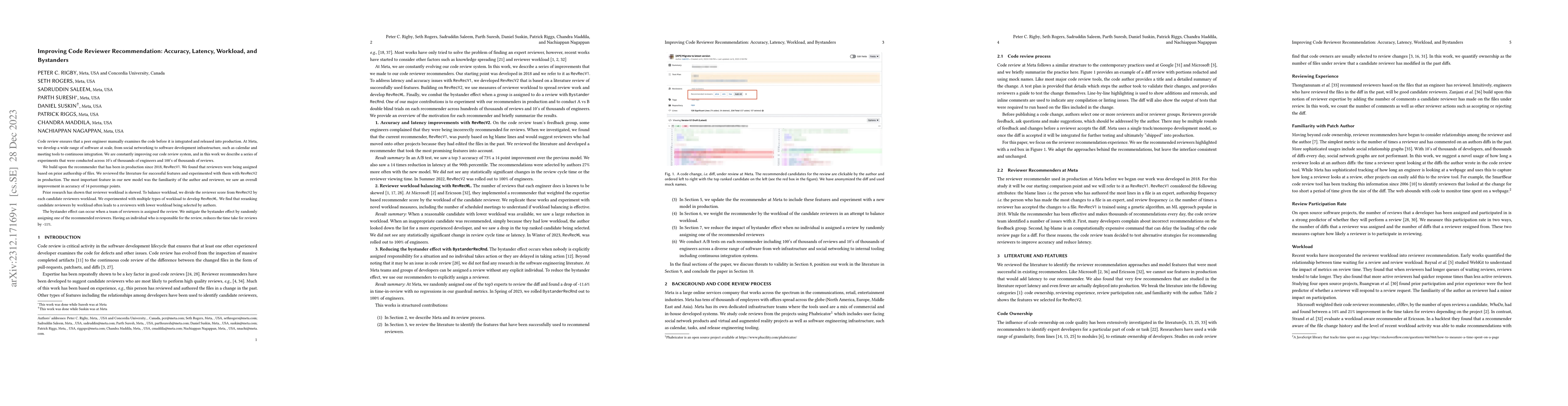 Thumbnail for Improving Code Reviewer Recommendation: Accuracy, Latency, Workload, and
  Bystanders